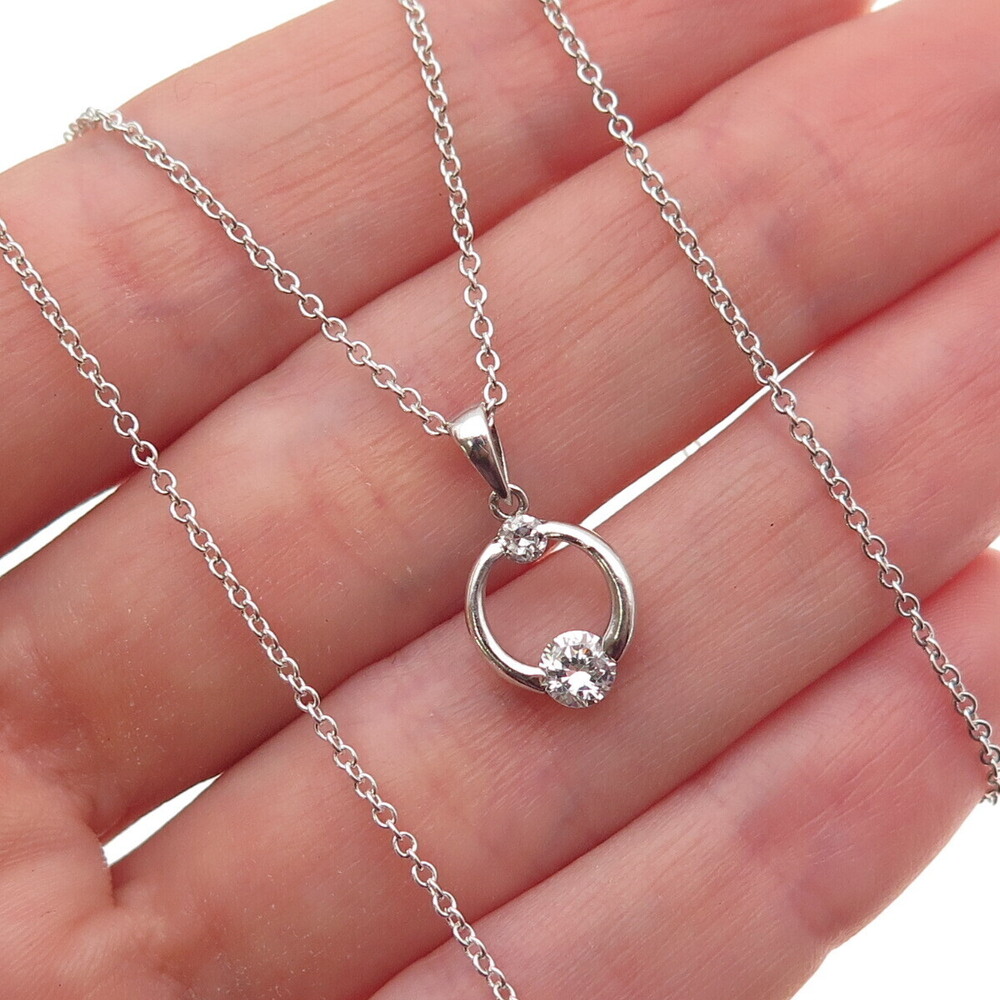 925 Sterling Silver Round-Cut C Z Circle of Life Cable Chain Necklace 18"